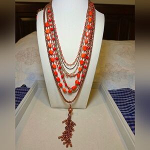 Copper Tassel + Orange Beaded Necklaces